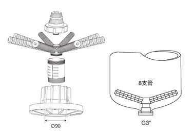Bottom mount 8 laterals control valves  ABS socket elbow into hub